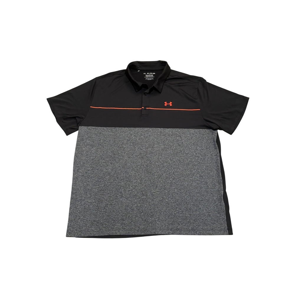 Under Armour Mens Playoff Polo Shirt 3XL Black Gray Orange Colorblock Loose Fit
